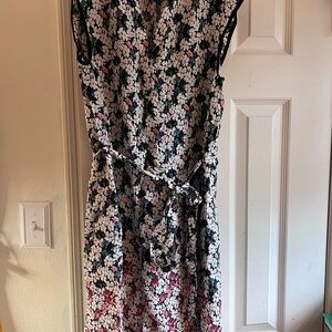 LOFT Black and White Floral Midi Sundress